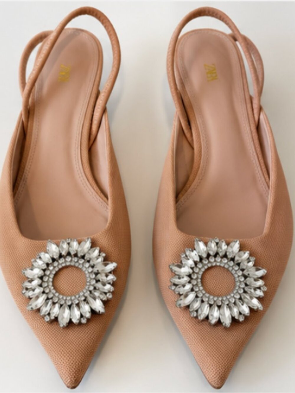 ZARA Crystal Embellished Slingback Kitten Heels
